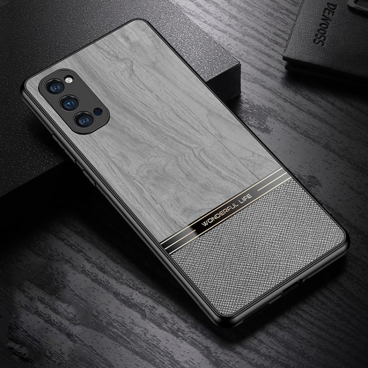 For OPPO Reno4 Shang Rui Wood Grain Skin PU + TPU Shockproof Case
