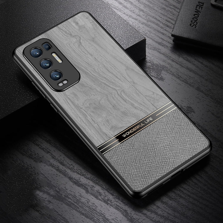 For OPPO Reno5 Pro+ 5G Shang Rui Wood Grain Skin PU + TPU Shockproof Case