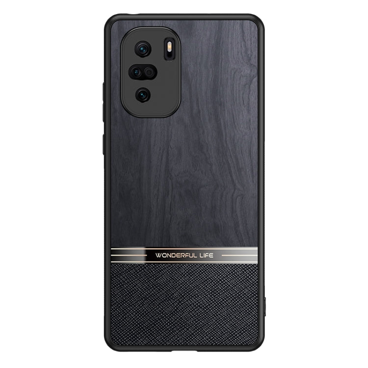For Xiaomi Redmi K40 Shang Rui Wood Grain Skin PU + TPU Shockproof Case