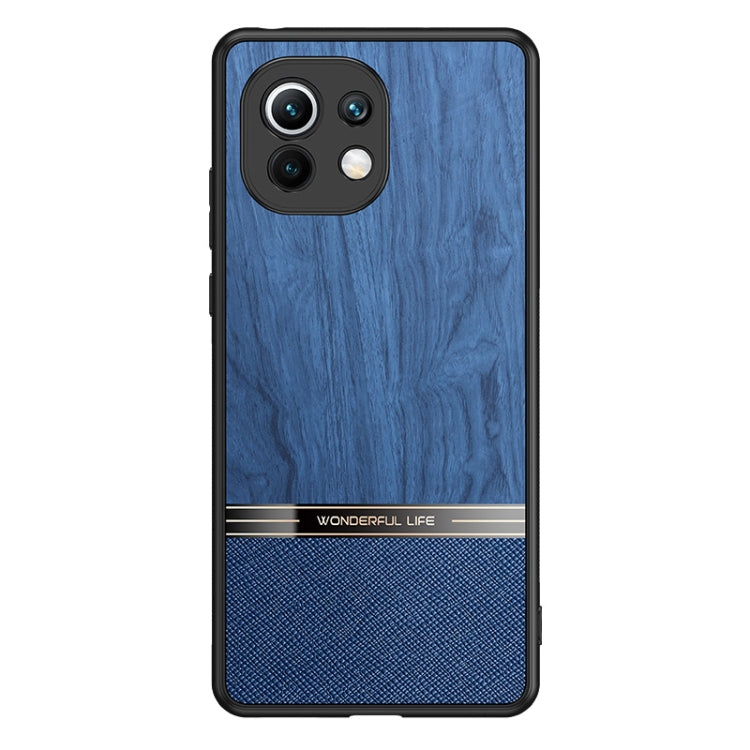 For Xiaomi Mi 11 Shang Rui Wood Grain Skin PU + TPU Shockproof Case