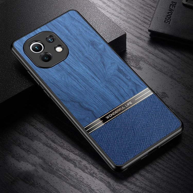 For Xiaomi Mi 11 Shang Rui Wood Grain Skin PU + TPU Shockproof Case