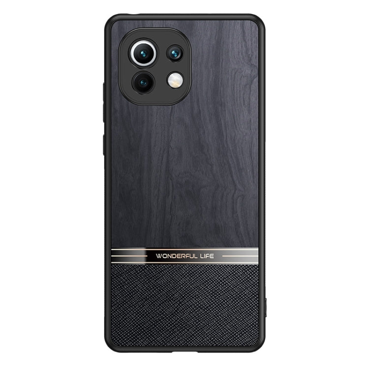 For Xiaomi Mi 11 Shang Rui Wood Grain Skin PU + TPU Shockproof Case