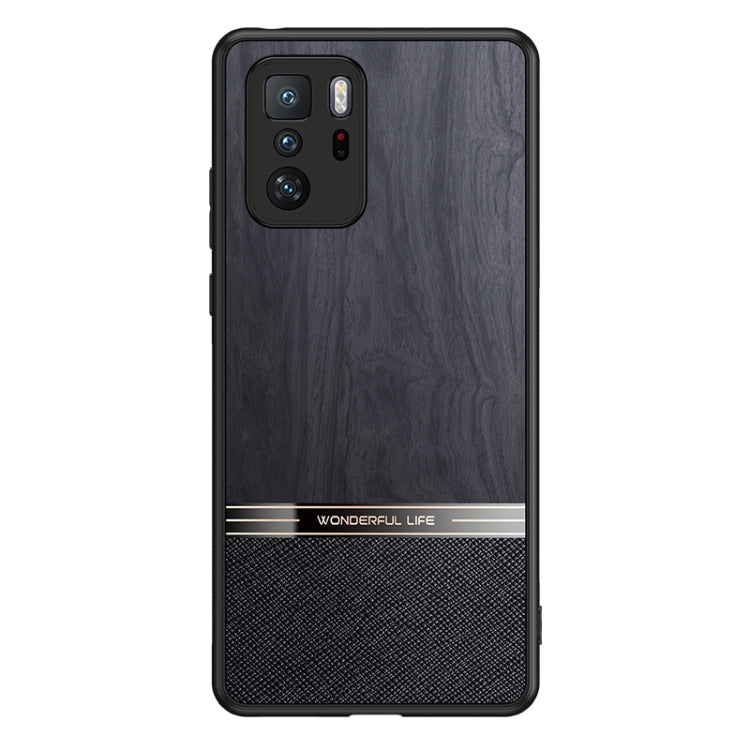 For Xiaomi Redmi Note 10 Pro Shang Rui Wood Grain Skin PU + TPU Shockproof Case