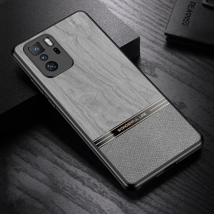 For Xiaomi Redmi Note 10 Pro Shang Rui Wood Grain Skin PU + TPU Shockproof Case