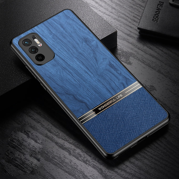 For Xiaomi Redmi Note 10 Shang Rui Wood Grain Skin PU + TPU Shockproof Case