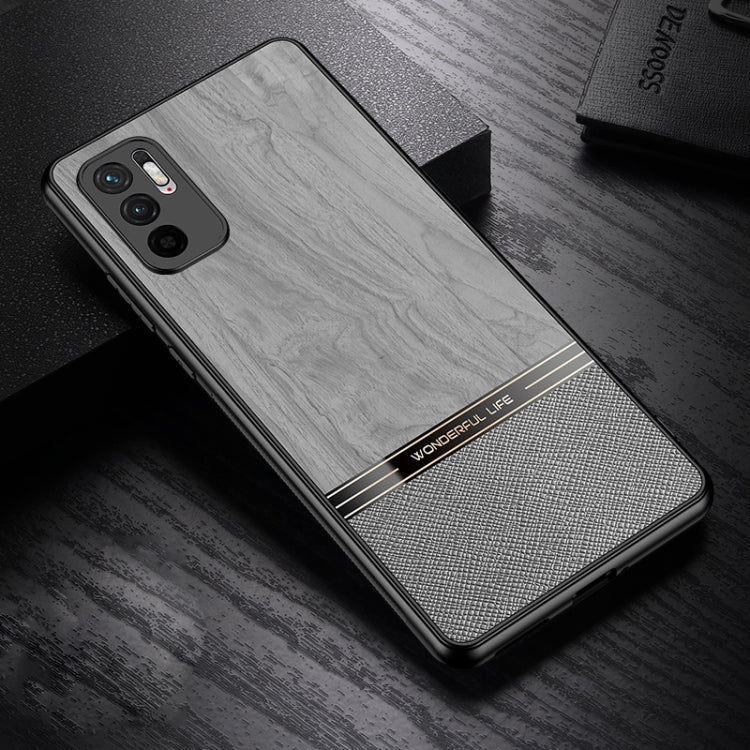 For Xiaomi Redmi Note 10 Shang Rui Wood Grain Skin PU + TPU Shockproof Case
