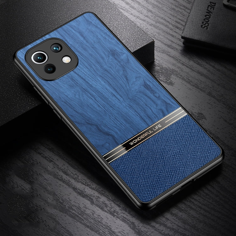 For Xiaomi Mi 11 Lite Shang Rui Wood Grain Skin PU + TPU Shockproof Case