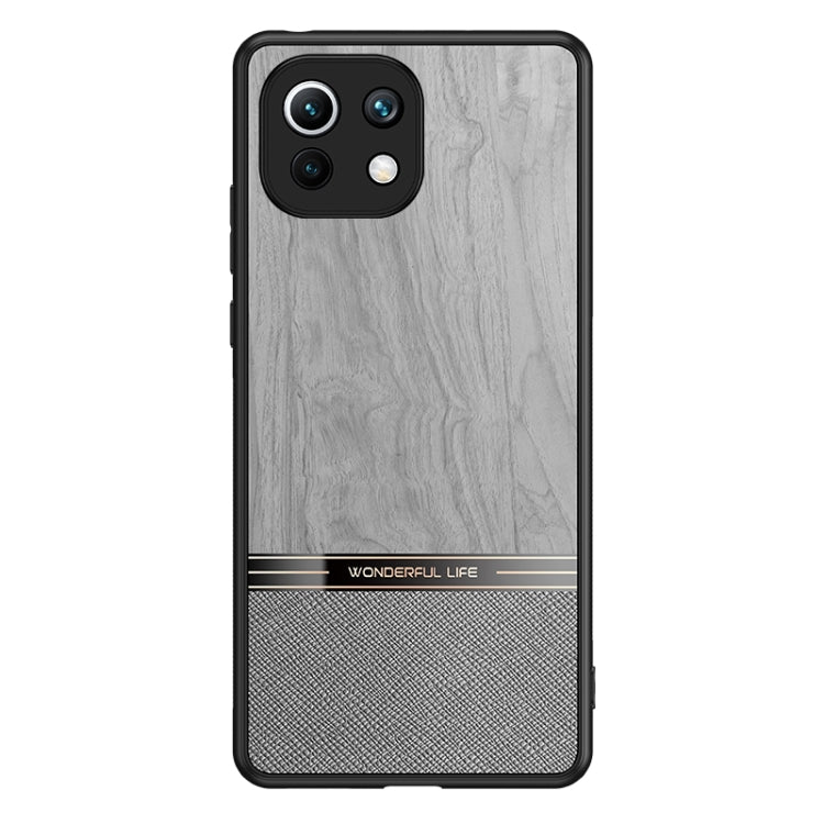 For Xiaomi Mi 11 Lite Shang Rui Wood Grain Skin PU + TPU Shockproof Case