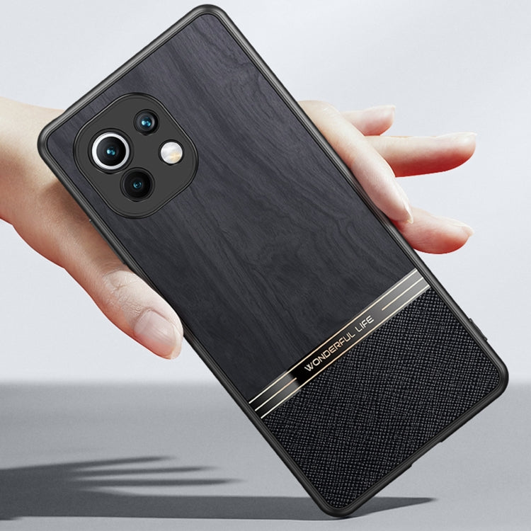For Xiaomi Mi 11 Pro Shang Rui Wood Grain Skin PU + TPU Shockproof Case