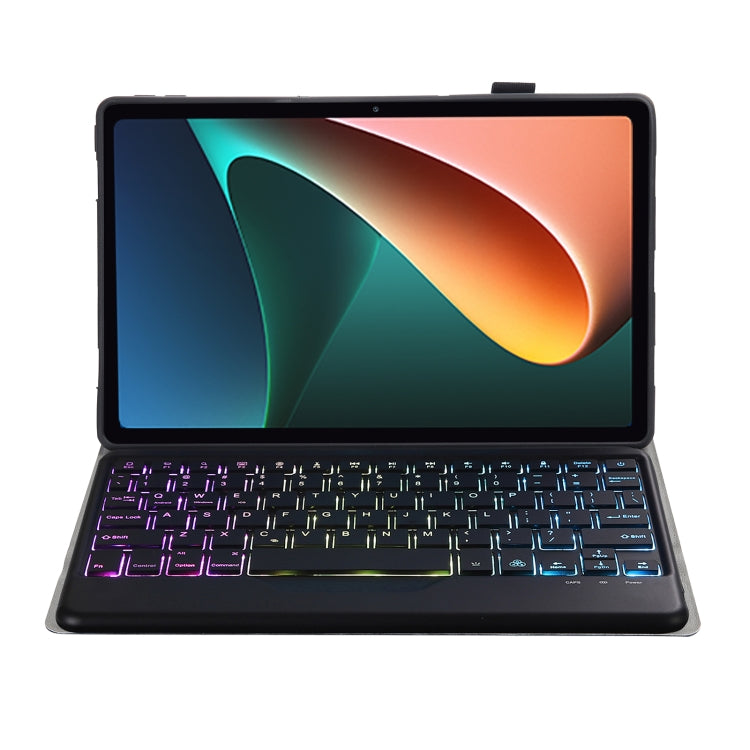 A0N5BS Ultra-thin Tri-color Backlight Detachable Lambskin Texture TPU Bluetooth Keyboard Leather Tablet Case with Holder For Xiaomi Pad 5 / 5 Pro