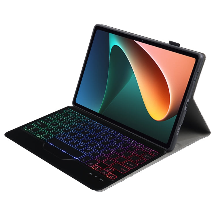 A0N5BS Ultra-thin Tri-color Backlight Detachable Lambskin Texture TPU Bluetooth Keyboard Leather Tablet Case with Holder For Xiaomi Pad 5 / 5 Pro