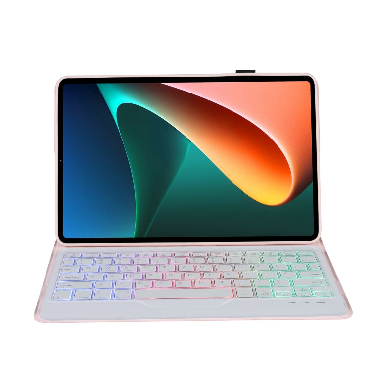 A0N5BS Ultra-thin Tri-color Backlight Detachable Lambskin Texture TPU Bluetooth Keyboard Leather Tablet Case with Holder For Xiaomi Pad 5 / 5 Pro