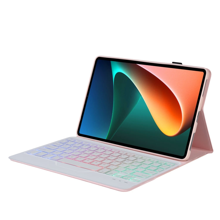A0N5BS Ultra-thin Tri-color Backlight Detachable Lambskin Texture TPU Bluetooth Keyboard Leather Tablet Case with Holder For Xiaomi Pad 5 / 5 Pro