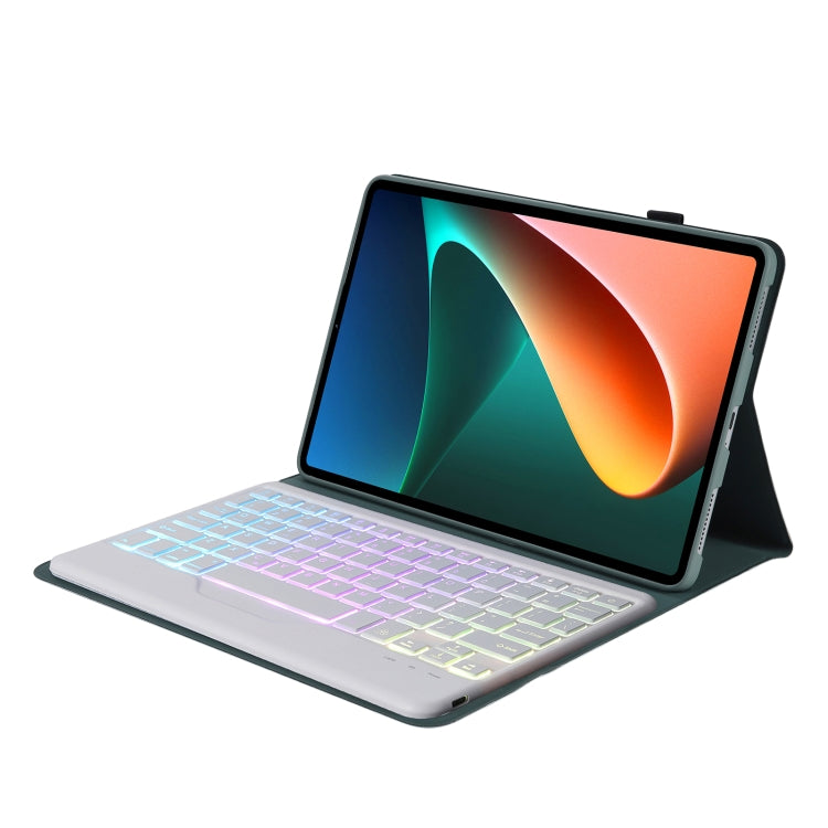 A0N5BS Ultra-thin Tri-color Backlight Detachable Lambskin Texture TPU Bluetooth Keyboard Leather Tablet Case with Holder For Xiaomi Pad 5 / 5 Pro