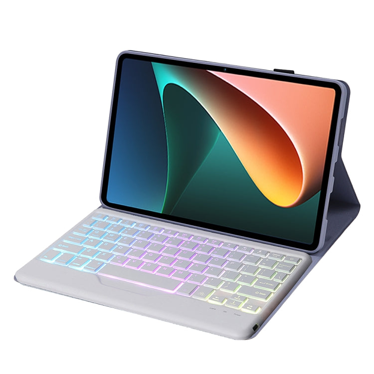A0N5BS Ultra-thin Tri-color Backlight Detachable Lambskin Texture TPU Bluetooth Keyboard Leather Tablet Case with Holder For Xiaomi Pad 5 / 5 Pro