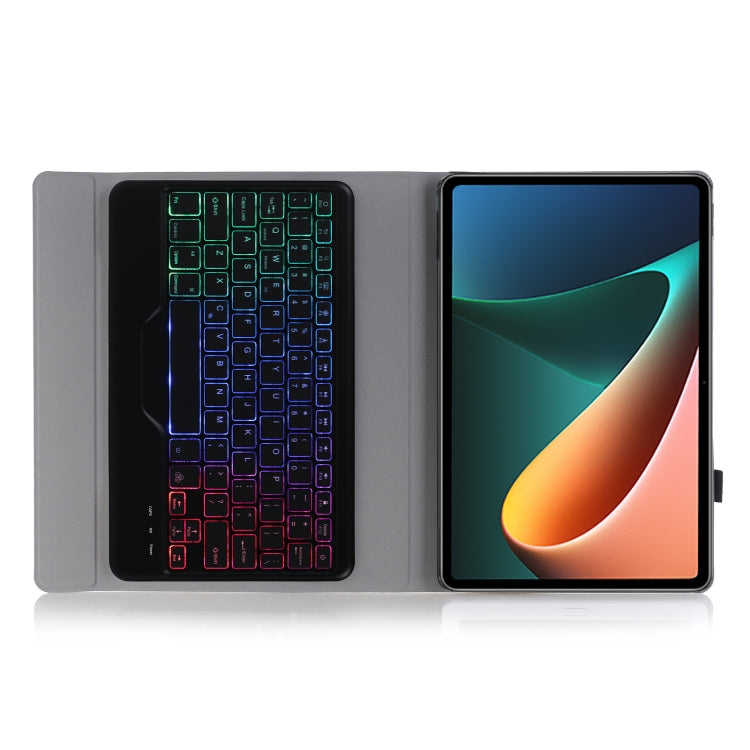 A0N5BS Ultra-thin Tri-color Backlight Detachable Lambskin Texture TPU Bluetooth Keyboard Leather Tablet Case with Holder For Xiaomi Pad 5 / 5 Pro