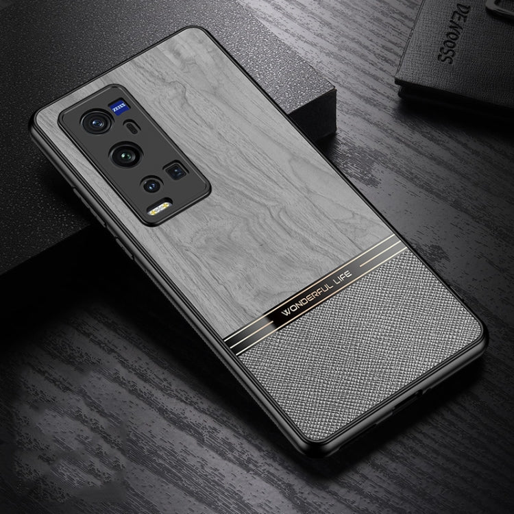 For vivo X60 Pro+ 5G Shang Rui Wood Grain Skin PU + TPU Shockproof Case