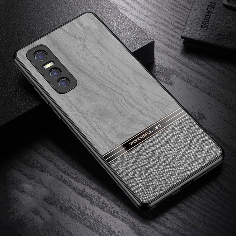 For vivo Y73s Shang Rui Wood Grain Skin PU + TPU Shockproof Case