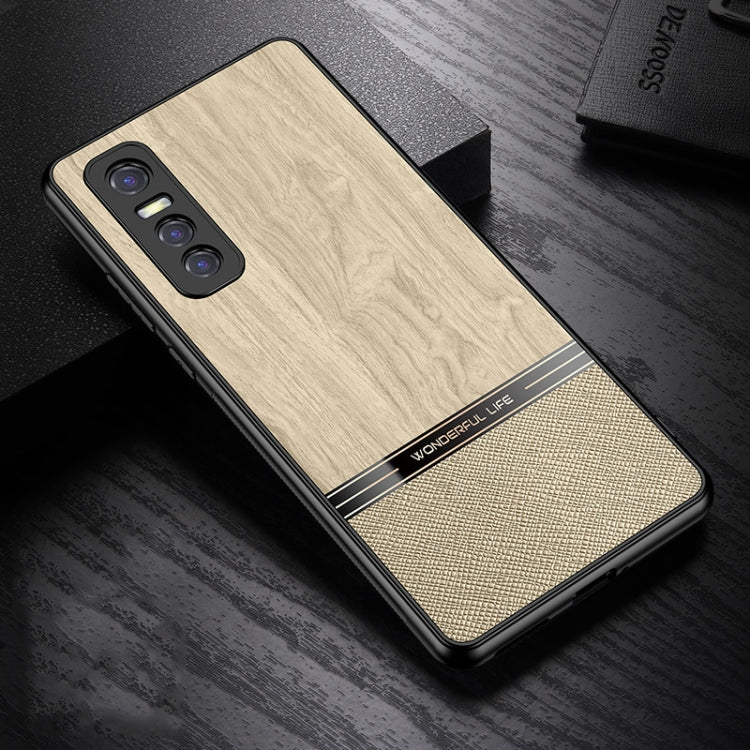 For vivo Y73s Shang Rui Wood Grain Skin PU + TPU Shockproof Case