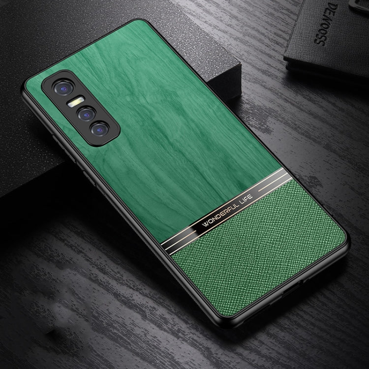 For vivo Y73s Shang Rui Wood Grain Skin PU + TPU Shockproof Case