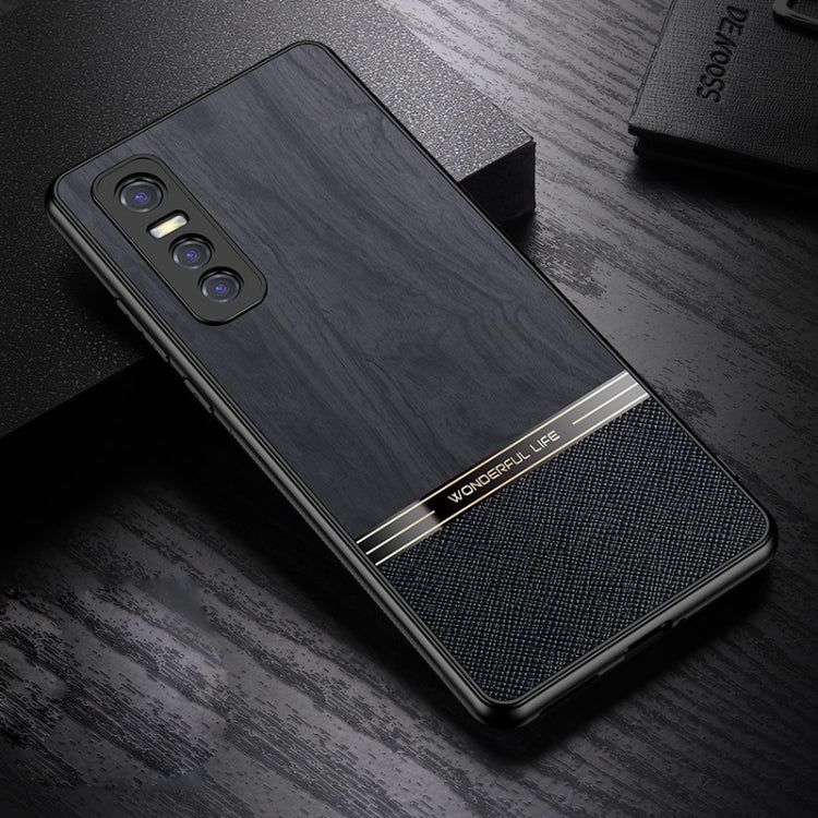 For vivo Y73s Shang Rui Wood Grain Skin PU + TPU Shockproof Case