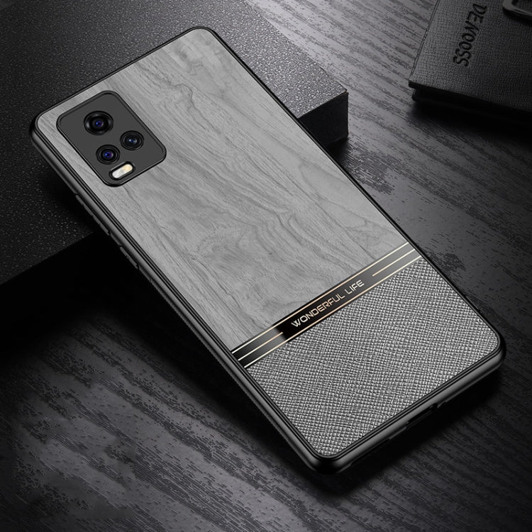 For vivo S7 5G Shang Rui Wood Grain Skin PU + TPU Shockproof Case