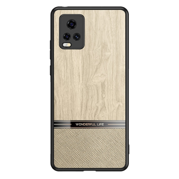 For vivo S7 5G Shang Rui Wood Grain Skin PU + TPU Shockproof Case