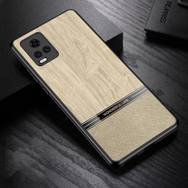 For vivo S7 5G Shang Rui Wood Grain Skin PU + TPU Shockproof Case