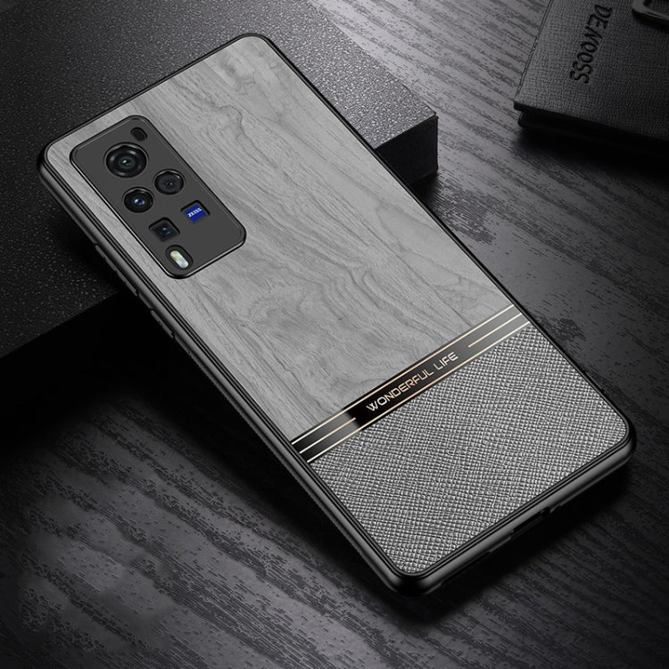 For vivo X60 Pro Shang Rui Wood Grain Skin PU + TPU Shockproof Case