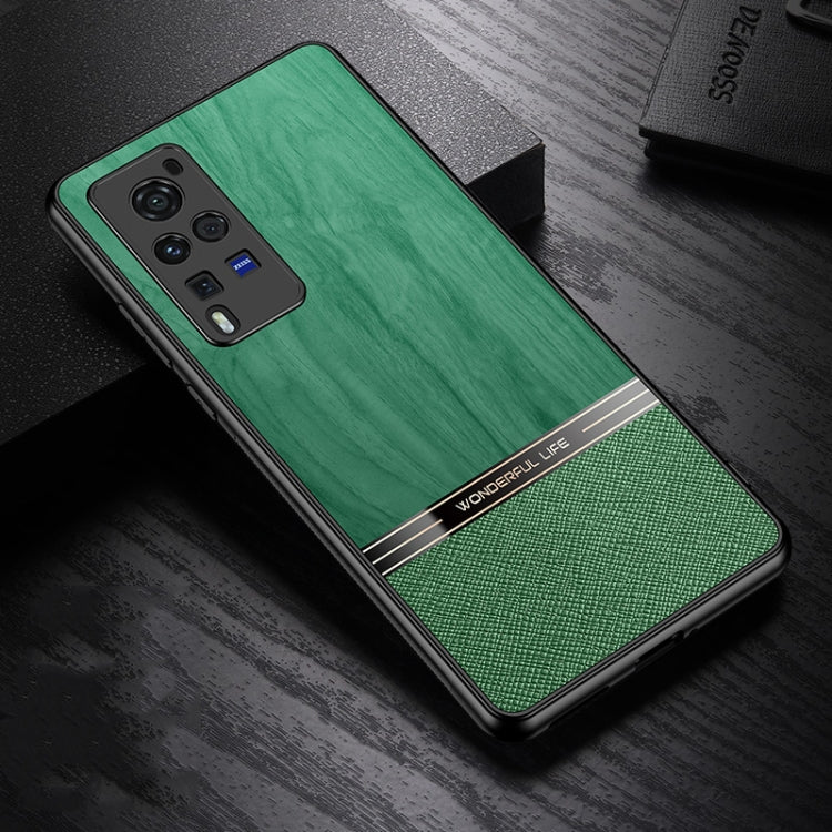 For vivo X60 Pro Shang Rui Wood Grain Skin PU + TPU Shockproof Case