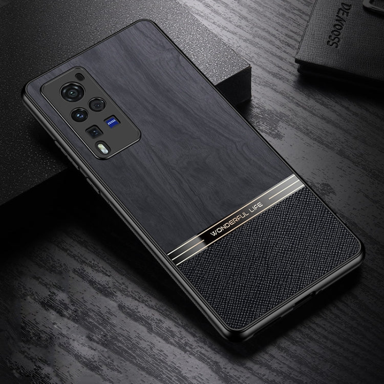 For vivo X60 Pro Shang Rui Wood Grain Skin PU + TPU Shockproof Case