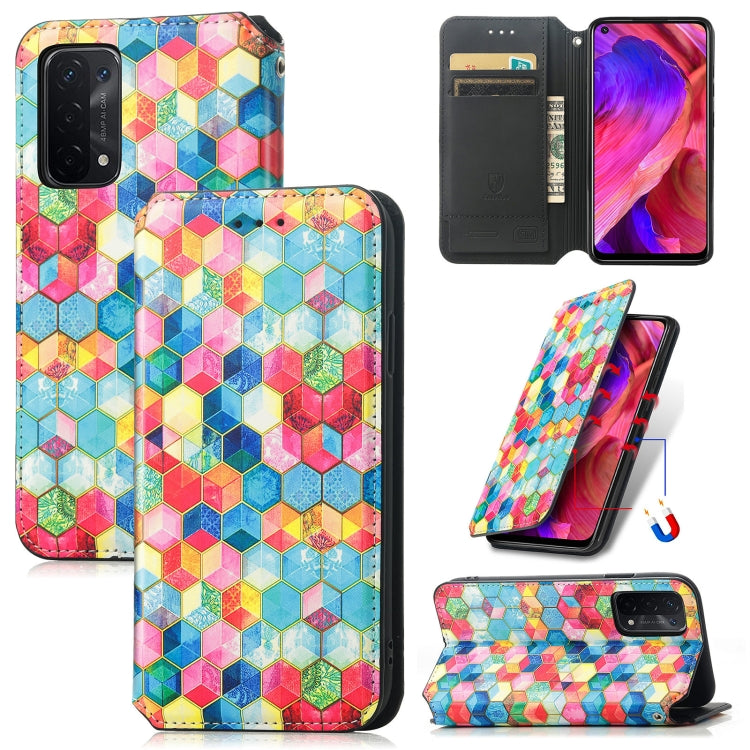 For OPPO A54 5G Colorful Magnetic Horizontal Flip PU Leather Case with Holder & Card Slot & Wallet