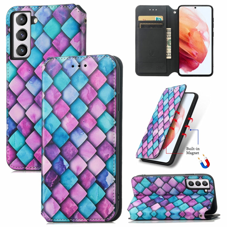 For Samsung Galaxy S21 FE Colorful Magnetic Horizontal Flip PU Leather Case with Holder & Card Slot & Wallet
