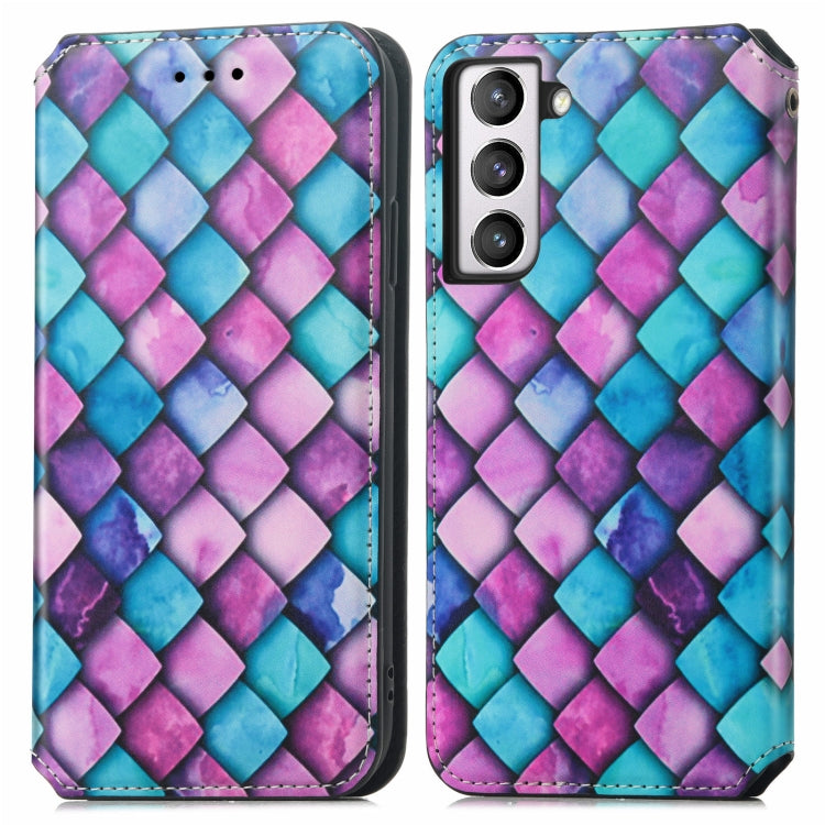For Samsung Galaxy S21 FE Colorful Magnetic Horizontal Flip PU Leather Case with Holder & Card Slot & Wallet