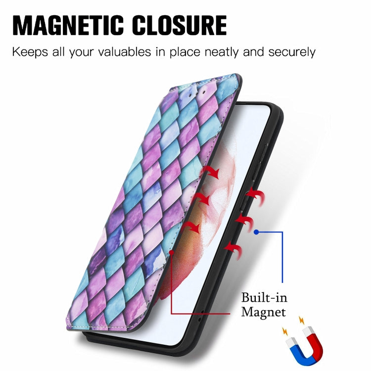 For Samsung Galaxy S21 FE Colorful Magnetic Horizontal Flip PU Leather Case with Holder & Card Slot & Wallet