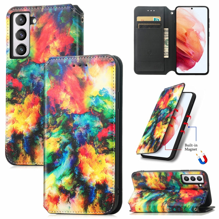 For Samsung Galaxy S21 FE Colorful Magnetic Horizontal Flip PU Leather Case with Holder & Card Slot & Wallet