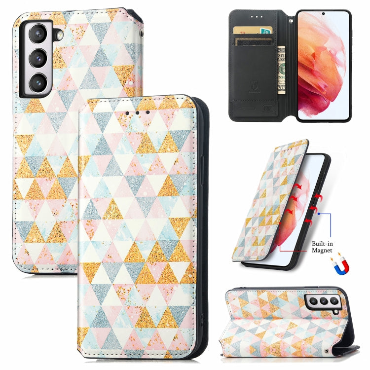 For Samsung Galaxy S21 FE Colorful Magnetic Horizontal Flip PU Leather Case with Holder & Card Slot & Wallet