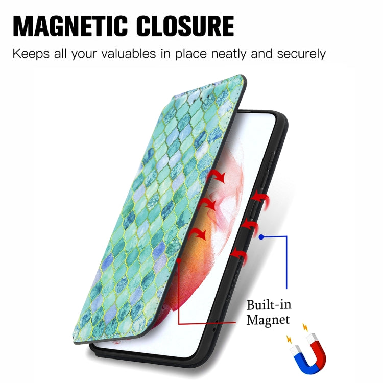 For Samsung Galaxy S21 FE Colorful Magnetic Horizontal Flip PU Leather Case with Holder & Card Slot & Wallet