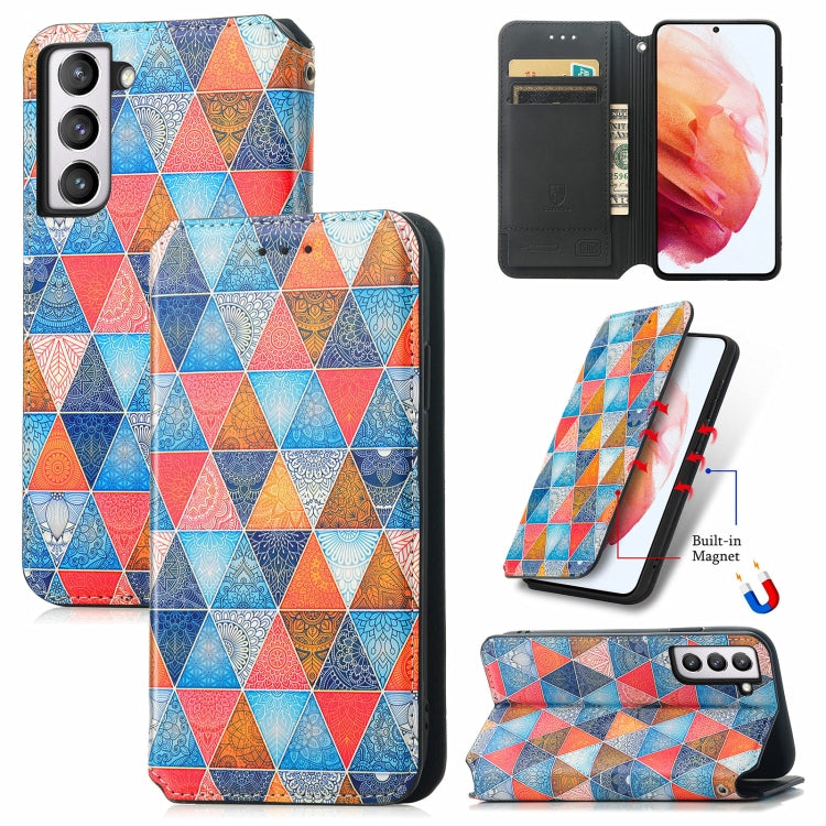 For Samsung Galaxy S21 FE Colorful Magnetic Horizontal Flip PU Leather Case with Holder & Card Slot & Wallet