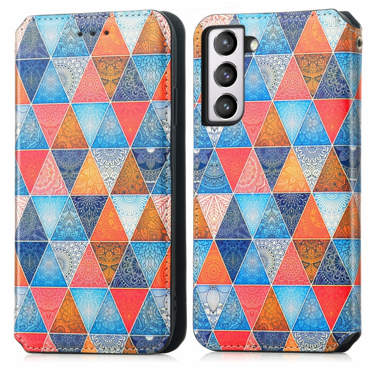 For Samsung Galaxy S21 FE Colorful Magnetic Horizontal Flip PU Leather Case with Holder & Card Slot & Wallet