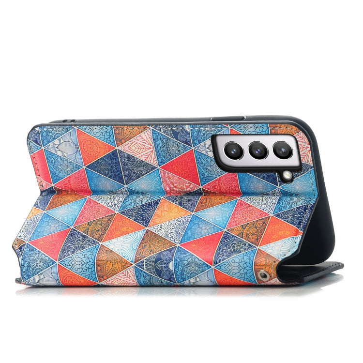 For Samsung Galaxy S21 FE Colorful Magnetic Horizontal Flip PU Leather Case with Holder & Card Slot & Wallet