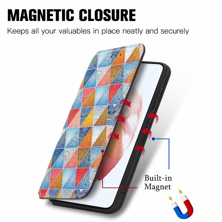 For Samsung Galaxy S21 FE Colorful Magnetic Horizontal Flip PU Leather Case with Holder & Card Slot & Wallet