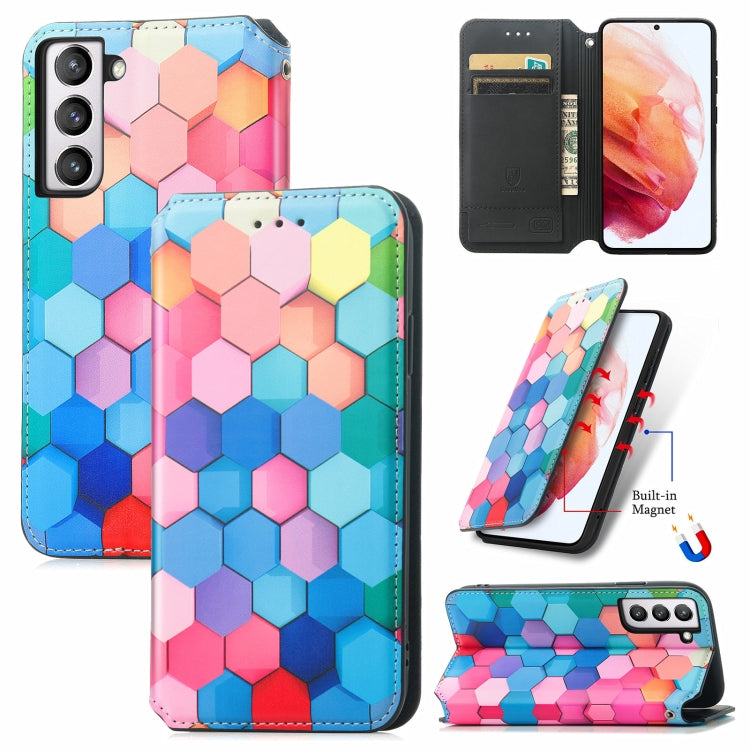 For Samsung Galaxy S21 FE Colorful Magnetic Horizontal Flip PU Leather Case with Holder & Card Slot & Wallet