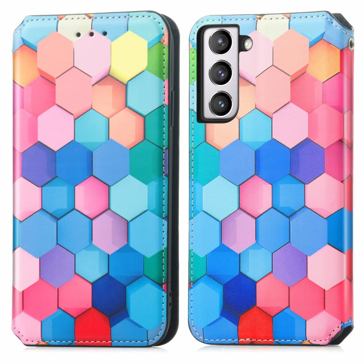 For Samsung Galaxy S21 FE Colorful Magnetic Horizontal Flip PU Leather Case with Holder & Card Slot & Wallet