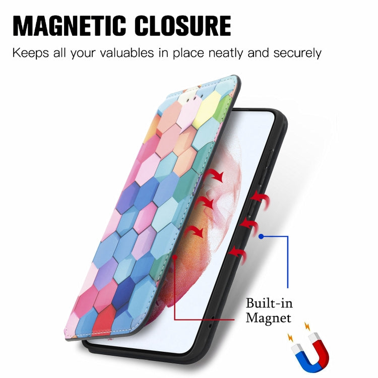 For Samsung Galaxy S21 FE Colorful Magnetic Horizontal Flip PU Leather Case with Holder & Card Slot & Wallet