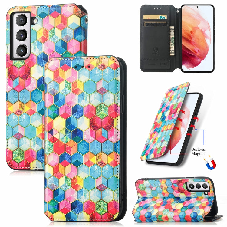 For Samsung Galaxy S21 FE Colorful Magnetic Horizontal Flip PU Leather Case with Holder & Card Slot & Wallet