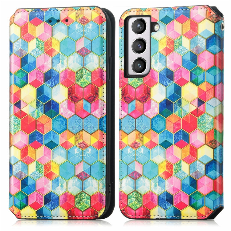 For Samsung Galaxy S21 FE Colorful Magnetic Horizontal Flip PU Leather Case with Holder & Card Slot & Wallet