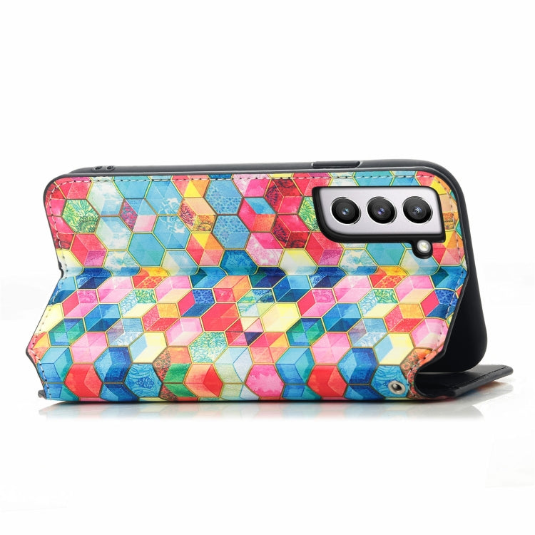 For Samsung Galaxy S21 FE Colorful Magnetic Horizontal Flip PU Leather Case with Holder & Card Slot & Wallet