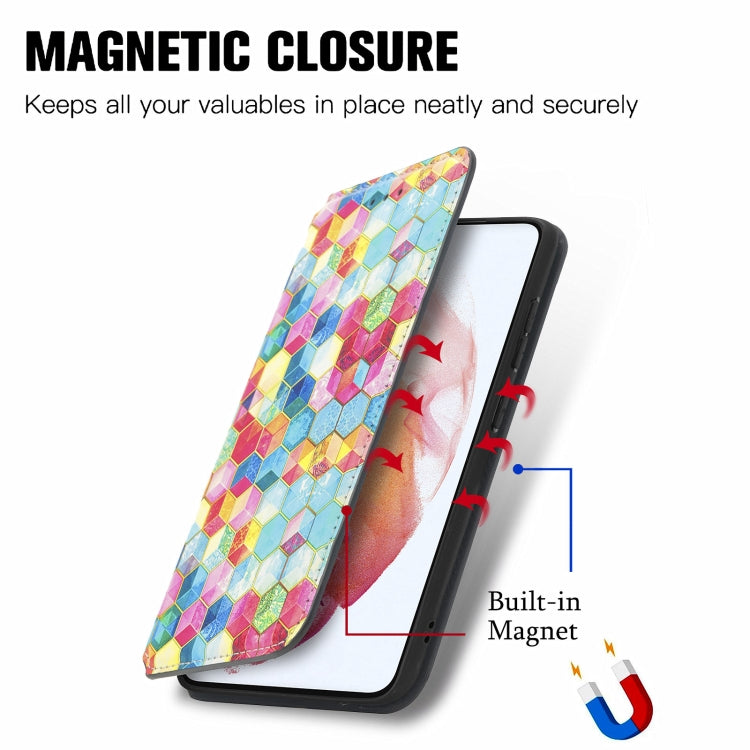 For Samsung Galaxy S21 FE Colorful Magnetic Horizontal Flip PU Leather Case with Holder & Card Slot & Wallet
