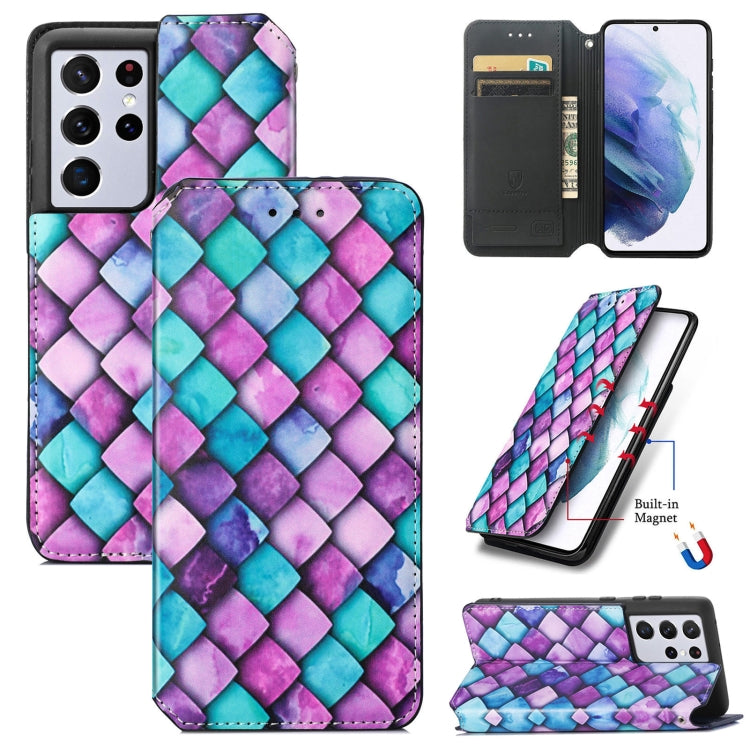 For Samsung Galaxy S21 Ultra 5G Colorful Magnetic Horizontal Flip PU Leather Case with Holder & Card Slot & Wallet